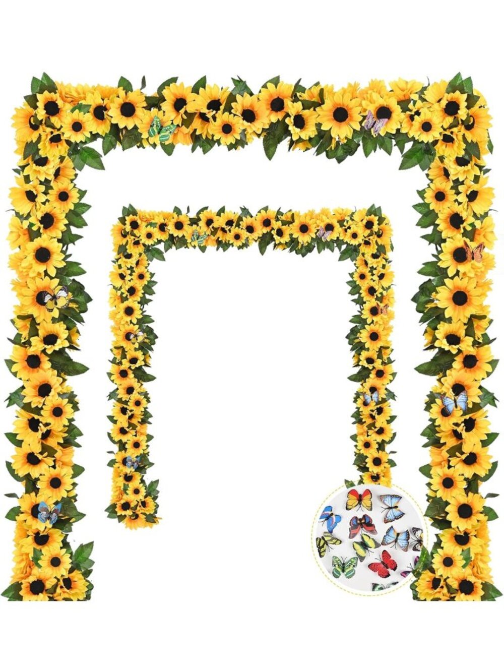 8 Pack Artificial Sunflower Garland - Yellow Floral Vines for Home & Wedding
